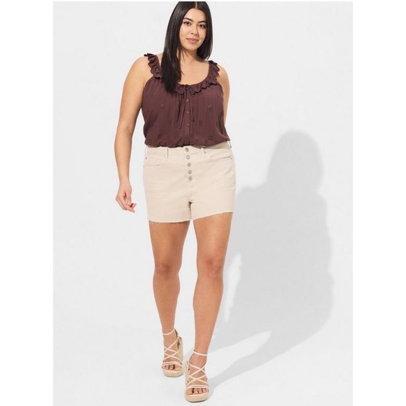 Torrid Women's Burgundy Eyelet Ruffle Tie Front Tank Tops Size 00, M/L, 10 NWT - Picture 2 of 2